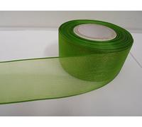 2 metres of 40mm Leaf Bright Green Sheer Organza Ribbon Double Sided 40 mm 4cm