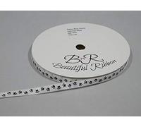 2 metres of 7mm White with Black Paw Print Satin Ribbon Dog Cat Pet 7 mm