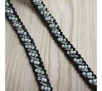 2 Metres Pearl Beads Lace Ribbon Trim Edge Tape 10mm Width White Ivory Black Trimmings Edging Fabric for Sewing Craft Wedding Bridal Dress Hem Embellishment Party Gift Clothes Decoration(Ivory Black)
