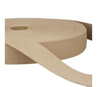 2 Metres Taupe Beige Cotton Webbing, Heavy Duty 25mm Wide Strong Strap | Thick firm woven tape, Machine washable 30°C, For bag handles, tote bags, belts, dog leads, upholstery, repairs & crafts