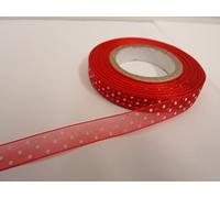 2 metres x 10mm Polka dot Sheer Organza Ribbon Red with White Spots dots 10 mm 1cm