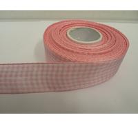 2 metres x 25mm Gingham Ribbon Baby Pink Light Pink Double Sided Check 25 mm 2.5cm
