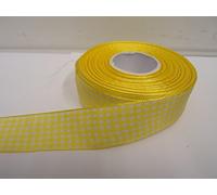 2 metres x 25mm Gingham Ribbon Canary Bright Yellow Double Sided Check 25 mm 2.5cm