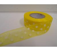 2 metres x 25mm Polka dot Sheer Organza Ribbon Canary Yellow with White Spots dots 25 mm 2.5cm
