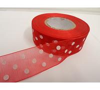 2 metres x 25mm Polka dot Sheer Organza Ribbon Red with White Spots dots 25 mm 2.5cm