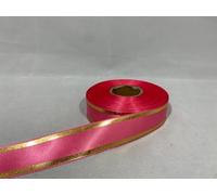 2 metres x 25mm Satin Ribbon Bright Pink with Rustic Metallic Gold Tramlines Stripes Tram Lines 25 mm 2.5cm