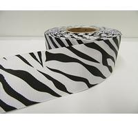 2 metres x 38mm Grosgrain Woven Ribbon Black & White Zebra Animal Print Pattern 38 mm 3.8cm