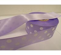 2 metres x 38mm Polka dot Satin Ribbon Lilac Light Purple with White Spots dots 38 mm 3.8cm