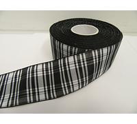 2 metres x 38mm Tartan Ribbon Black & White Double Sided Menzies 38 mm 3.8cm