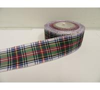 2 metres x 38mm Tartan Ribbon White & red Double Sided Dress Stewart 38 mm 3.8cm