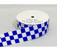 2 metres x 38mm Woven Ribbon Royal Blue & White Square 3 Block Checker F1 Racing Chequered Flag Pattern Sillitoe Tartan Police Band 38 mm 3.8cm