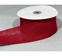 2 metres X 63mm ECO Hessian Style Wired Ribbon Dark RED Christmas Hessian Style 6.3cm