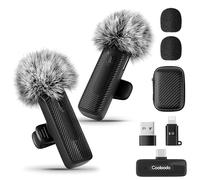 (2 Mics) Wireless Lavalier Microphones for iPhone/Android/PC, 3-IN-1 Mini Noise Reduction Lapel/Clip-on Mic With Storage Bag for Video Recording, Live Streaming, Interview, YouTube, TikTok,Vlog