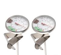 2 Milk Frothing Thermometers with Fog Resistant Glass and Bi-Metallic Coil, Stainless Steel Construction, Adjustable Clip for Coffee and Cappuccino Use