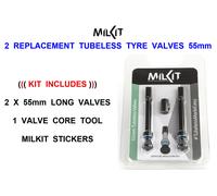 2 MILKIT 55mm TUBELESS TYRE PRESTA VALVES EASY CHECK OR ADD SEALANT NO RESEATING