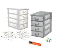Set Of 2 Mini Desktop Drawer Units 4 Tier Stationery Desk Storage Organiser Craft Embelishment Organiser 13.8cm