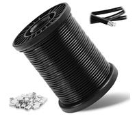 2 mm Wire Rope Coated, 30 m Stainless Steel Cable with Black PVC Coating and 30 Crimp Sleeves for Climbing Plants, Fairy Lights, Curtains, Fence, Washing Line