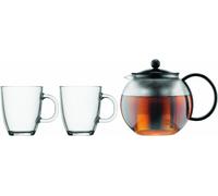 1x Bodum Assam Tea press with Two Glass Mugs Set and Black K-1805-01