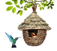 2 Natural Bird House Nesting,Grass Hanging Wren Finch Song Birds House For Nesting,Hand Woven Bird Nesting,Handmade Hummingbird House,Hanging Bird House Natural For Small Birds Outdoor Garden