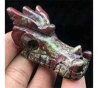 2" Natural Gemstone Quartz Crystal Jade Carved Dragon Head Skull -Dragon Blood Stone