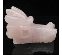 2" Natural Gemstone Quartz Crystal Jade Carved Dragon Head Skull -Rose Quartz