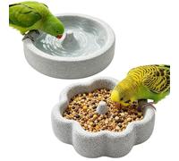 2 Natural Pumice Bird Feeder, Garden Bird Feeding Station, Birds Water Bowl | Garden Water Bowl Sculpture Outdoor, Round/Flower Pumice Stone Bird Food Tray For Lawn Patio Cage, Wear Resistant
