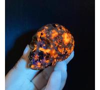 2‘’ Natural Yooperlite Skull Statue Crystal Flame Stone Figurine Home Decoration Collection Gift