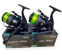 2 NEW LARGE BLACK PRO 70 FD SEA FISHING LIDSTERS BEACH PIER REELS YELLOW LINE 70