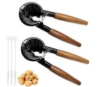2 Nutcrackers with 3 Cleaning Brushes - Wood Anti-Slip Handle for Easily & Safely Cracking Walnuts, Almonds, Hazelnuts & Hard Shell Nuts