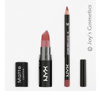 2 NYX Matte Lipstick 15 Whipped Caviar + Slim Lip pencil 831 Mauve Set Joy's