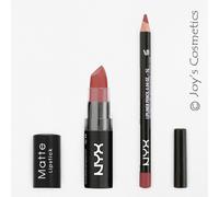 2 NYX Matte Lipstick 15 Whipped Caviar + Slim Lip pencil 831 Mauve Set Joy's
