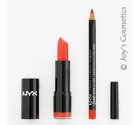 2 NYX Round Lipstick 583A Haute Melon + Suede Matte Lip Liner 05 Orange County