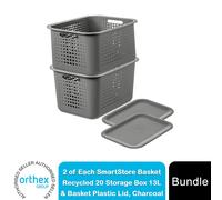 2 of Each SmartStore Recycled Storage Box & Plastic Lid, White or Charcoal