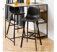 2 Oregon Bar Stools In Black Faux Leather Adjustable Metal Base Foot Rest New