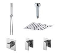 2 Outlet Concealed Valves Shower Bundle with Handset, Ceiling Mount Arm & Head - Chrome