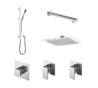 2 Outlet Concealed Valves Shower Bundle with Slide Rail Kit, Wall Mount Arm & He
