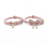 2 Pac Pink Flower Cat Collar with Bell, Adjustable Soft Puppy Collar for Small Dogs, Cute Floral Neckband for Cats