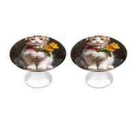 2 Pack 1.1 Inch (28 Mm) Round Kitten Hugging A Flower Drawer Knobs Modern Kitchen Cabinet Knob Hardware Handles Decorative Furniture Knobs for Dresser, Cupboards, Wardrobes, Bifold Door, Closet Door