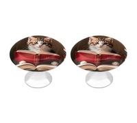 2 Pack 1.1 Inch (28 Mm) Round Kitten Reading A Book Drawer Knobs Modern Kitchen Cabinet Knob Hardware Handles Decorative Furniture Knobs for Dresser, Cupboards, Wardrobes, Bifold Door, Closet Door