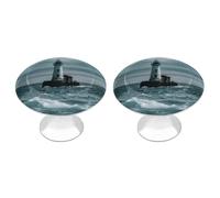 2 Pack 1.1 Inch (28 Mm) Round Lighthouse Ocean Drawer Knobs Modern Kitchen Cabinet Knob Hardware Handles Decorative Furniture Knobs for Dresser, Cupboards, Wardrobes, Bifold Door, Closet Door