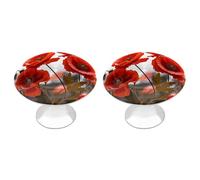 2 Pack 1.1 Inch (28 Mm) Round Poppy Flowers Vivid Petals Drawer Knobs Modern Kitchen Cabinet Knob Hardware Handles Decorative Furniture Knobs for Dresser, Cupboards, Wardrobes, Bifold Door, Closet Doo