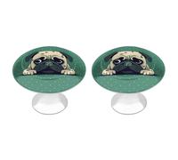 2 Pack 1.1 Inch (28 Mm) Round Pug Green Polka Dot Drawer Knobs Modern Kitchen Cabinet Knob Hardware Handles Decorative Furniture Knobs for Dresser, Cupboards, Wardrobes, Bifold Door, Closet Door