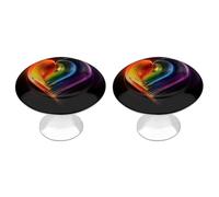 2 Pack 1.1 Inch (28 Mm) Round Rainbow Striped Heart Drawer Knobs Modern Kitchen Cabinet Knob Hardware Handles Decorative Furniture Knobs for Dresser, Cupboards, Wardrobes, Bifold Door, Closet Door