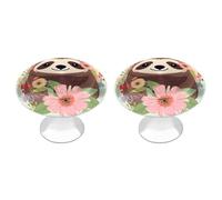 2 Pack 1.1 Inch (28 Mm) Round Sloth And Flowers Drawer Knobs Modern Kitchen Cabinet Knob Hardware Handles Decorative Furniture Knobs for Dresser, Cupboards, Wardrobes, Bifold Door, Closet Door