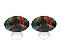 2 Pack 1.1 Inch (28 Mm) Round Two Colored Parrots Drawer Knobs Modern Kitchen Cabinet Knob Hardware Handles Decorative Furniture Knobs for Dresser, Cupboards, Wardrobes, Bifold Door, Closet Door