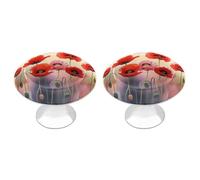2 Pack 1.1 Inch (28 Mm) Round Watercolor Red Poppy Flowers Drawer Knobs Modern Kitchen Cabinet Knob Hardware Handles Decorative Furniture Knobs for Dresser, Cupboards, Wardrobes, Bifold Door, Closet D