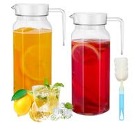 2 Pack 1.1L Acrylic Pitcher with Lid - Clear Water Pitchers with Handle Water Jug Beverage Pitcher Juice Container Non Spill Fridge Jug for Hot/Cold Drink Ice Tea Coffee Milk Lemonade
