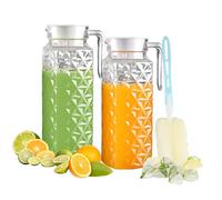 2 Pack 1.1L Plastic Jugs with Lid and Handle, Acrylic Juice Jug, Transparent Fridge Water Pitcher, Unbreakable, Easy to Clearn Water Jug for Iced Tea, Lemonade, Cold or Hot (2PCS 1.1l)