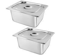 2 Pack 1/2 Size Stainless Steel Steam Table Pans with Lid, Anti Clogging, Anti Rust, for Hotel, Buffet