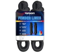 2 Pack 1/2" x 6' Boat Fender Lines - Premium Marine Grade Double Braided Nylon Rope with 5" Loop for Tying Fenders, Docking, Mooring and Pontoon Boats - Abrasion Resistant, Black